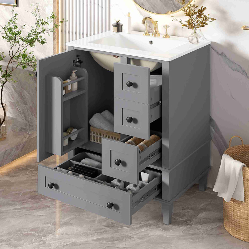Meuble-lavabo moderne avec beaucoup de rangement, Gris / noir