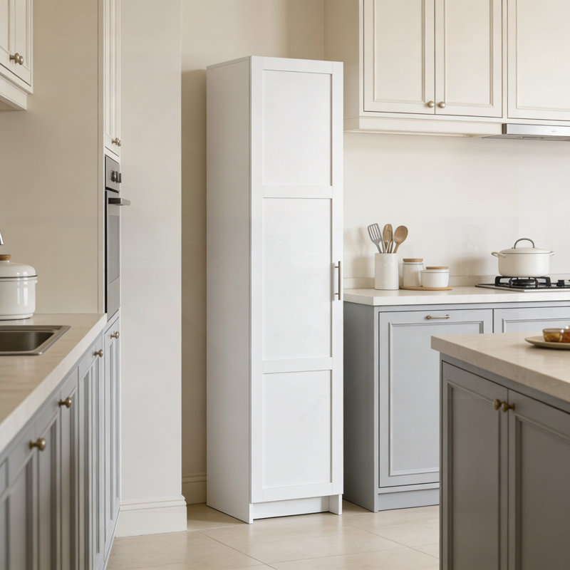 Tall Narrow Storage Cabinet With 3 Adjustable Shelves, Single Door, Space-Saving Corner Cupboard For Small Spaces, White