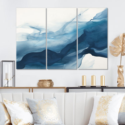 " Blue And White Dancing Watercolor Clouds V " 3 - Pieces