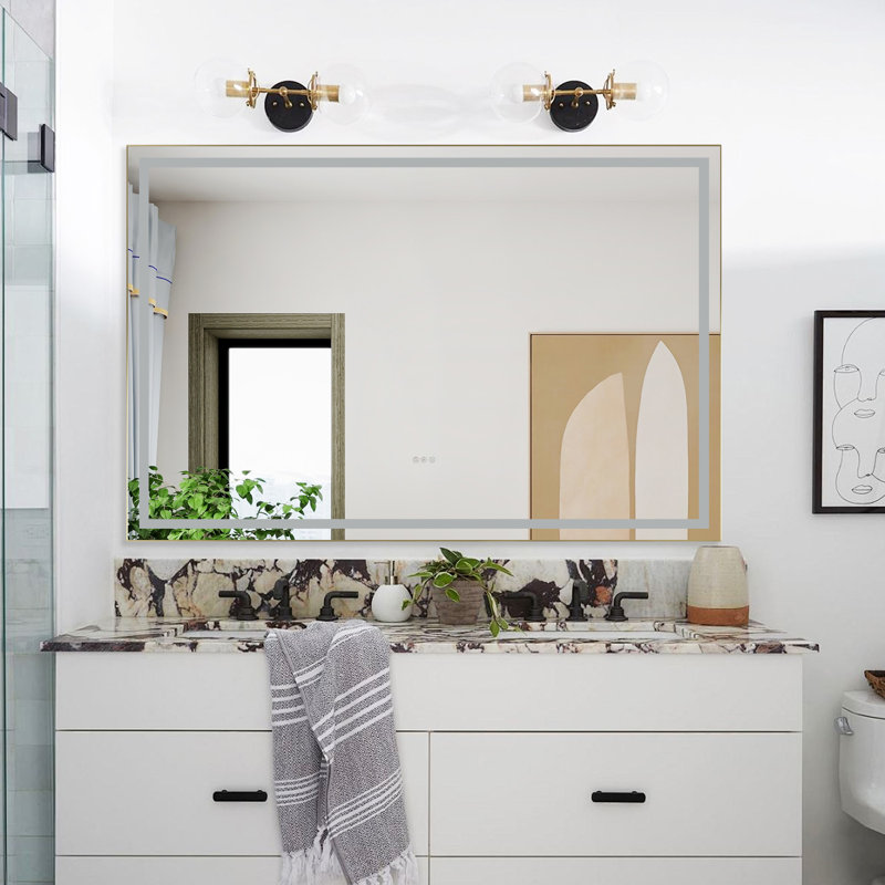 48"x48" Led Mirror Bathroom Vanity Mirror With Back Light,wall Mount Multifunctional Vanity Mirror,aluminium Frame,brushed Gold