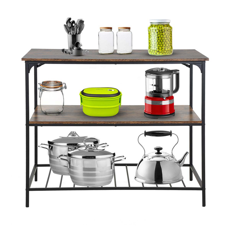 3 Tier Kitchen Island Kitchen Storage Kitchen Counter With Large Storage Space Thick Board Top Solid Structure For Kitchen Coffee Shop Restaurant Living Room Dinning Room,Brown