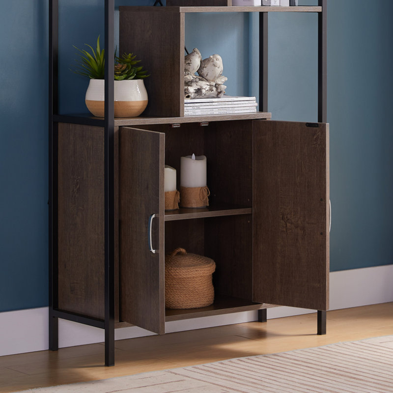 6 Shelf  Bookcase With 2 Door Storage Cabinet With 2 Shelves -  And Metal, Brown
