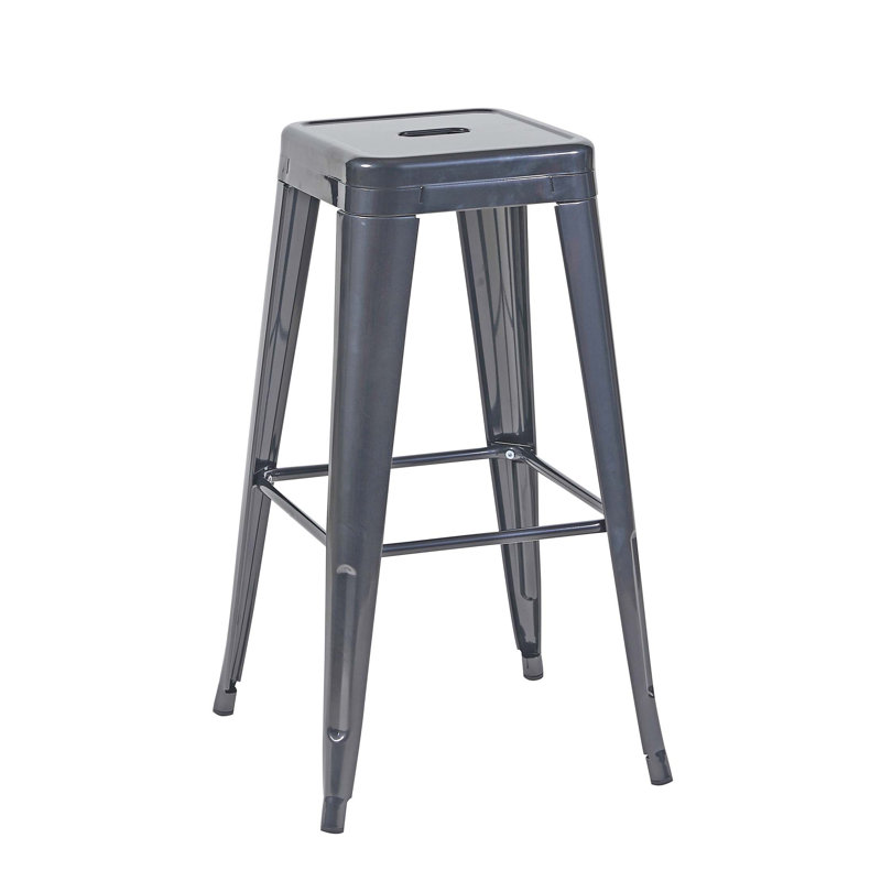 Ensemble de 4 tabourets de bar en métal sans dossier avec assemblage sans outil et conception non empilable, Gris, 4