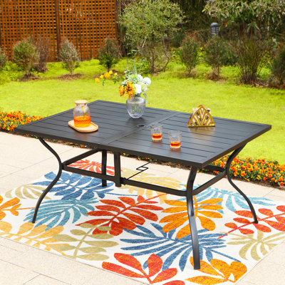 Argyri Rectangular Metal Outdoor Dining Table With Umbrella Hole , 60'' in. W 38'' in. D