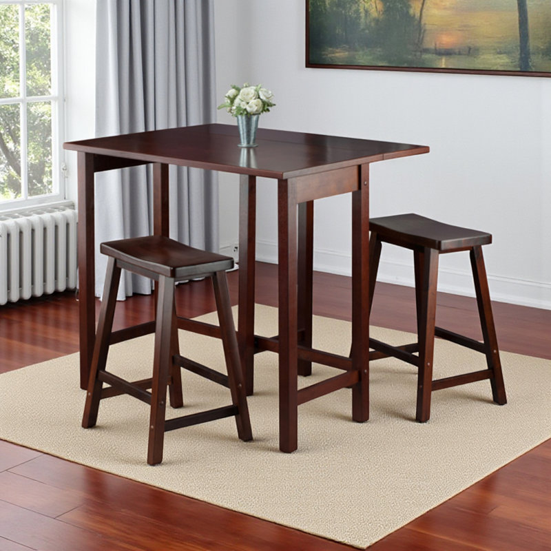 Hattiesburg 3-Piece Drop Leaf Dining Set in Walnut Finish, 24'' H X 17.48'' W X 14.47'' D