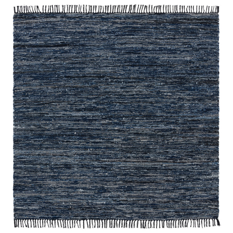 Ketter Hand Woven Denim/Cotton Rug in Navy/Black, Square 6'