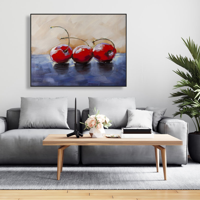 Three Cherries - Purple Framed Canvas for Home Decor