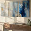 Ensemble exclusif de 3 toiles panoramiques abstraites grand format, bleu, blanc et or, à la texture luxueuse. Décoration murale idéale pour le salon, la chambre à coucher et le bureau.-747165741
