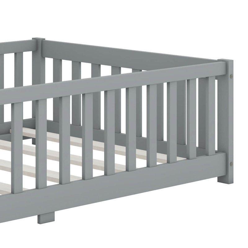 Lit simple au sol avec clôture sans porte incluse, Gris