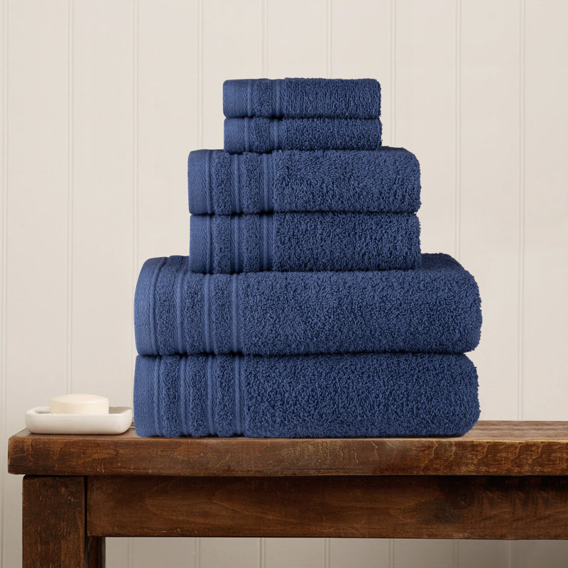 Ensemble de 6 serviettes de bain de luxe Eider & Ivory ™ 100% coton éponge absorbant et confortable, Bleu