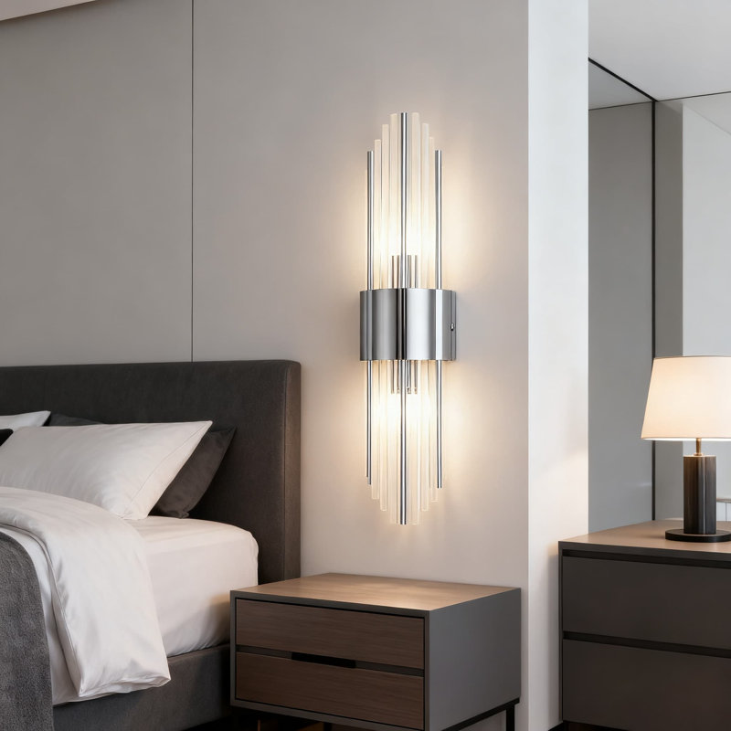 Ensemble de 2 appliques murales Modern Crystal Modern avec 4 ampoules E12, luminaire câblé au fini chrome argenté pour le salon, la chambre à coucher, la salle de bain et le couloir