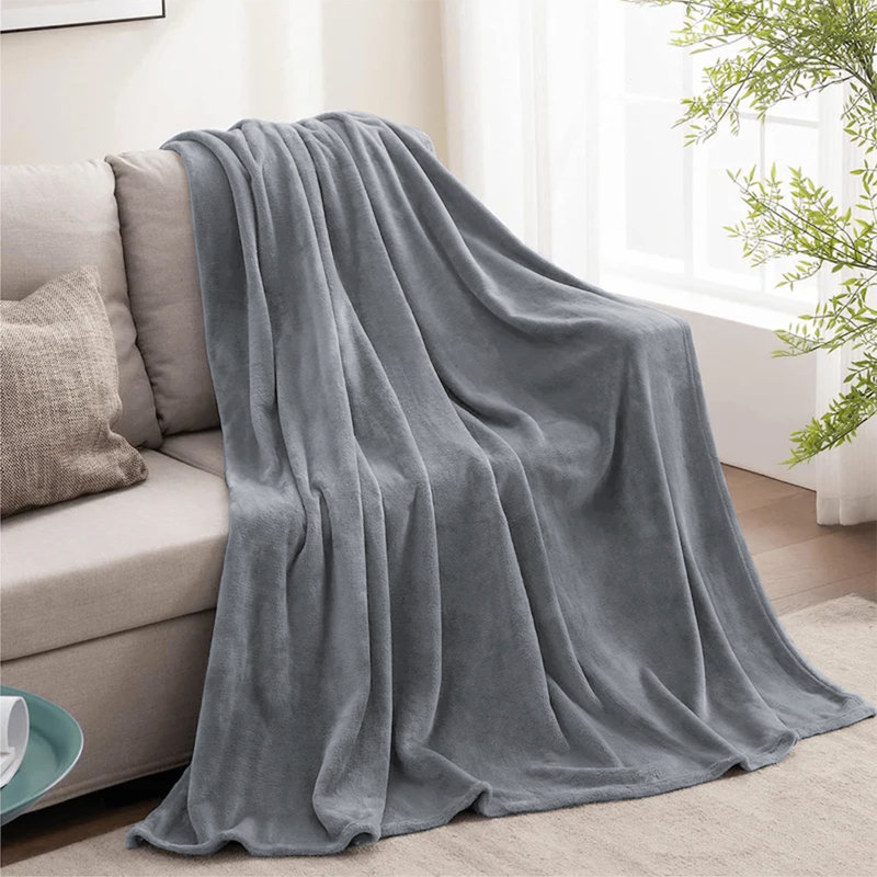 Ultra Soft Plush Faux Fur Reversible Fleece Blanket, Silver, Single
