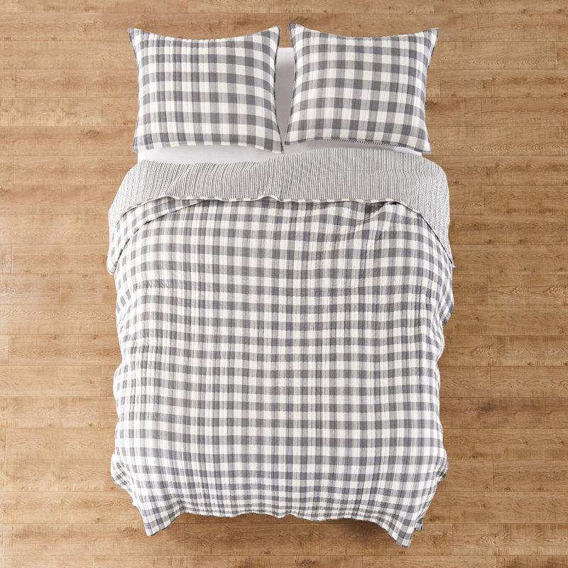 Elijah Grey Gingham Full Quilt Set