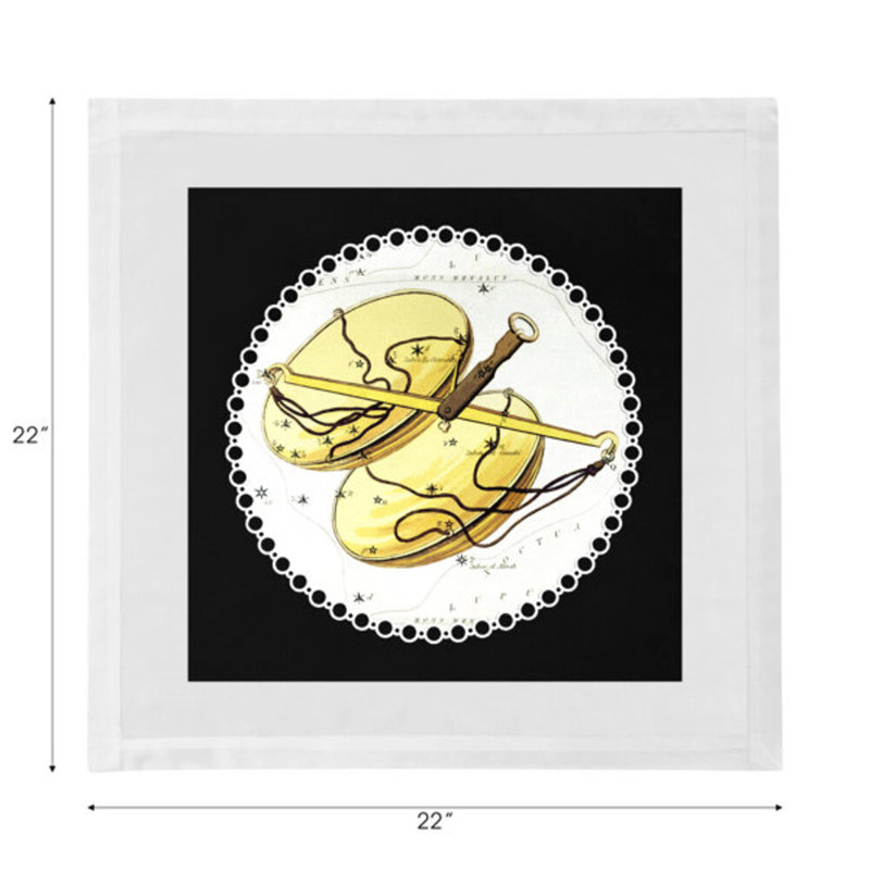 Zodiac Libra Cotton Sateen Dinner Napkins, Black