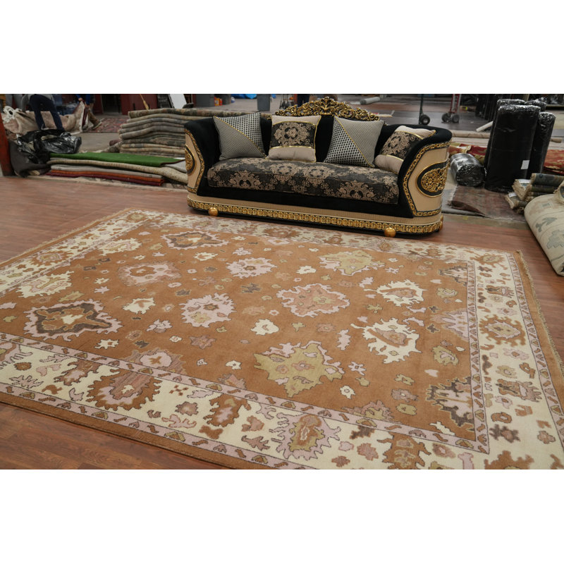 Tapis transitionnel à motif floral en laine All-Over Oushak 9x12