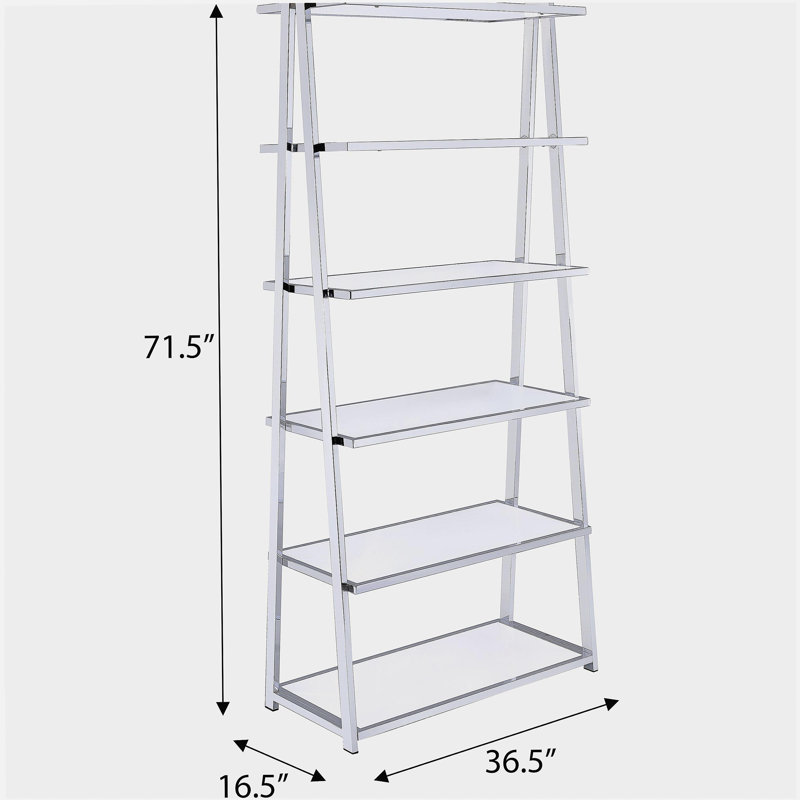 Bibliothèque blanche et chrome avec 6 tablettes