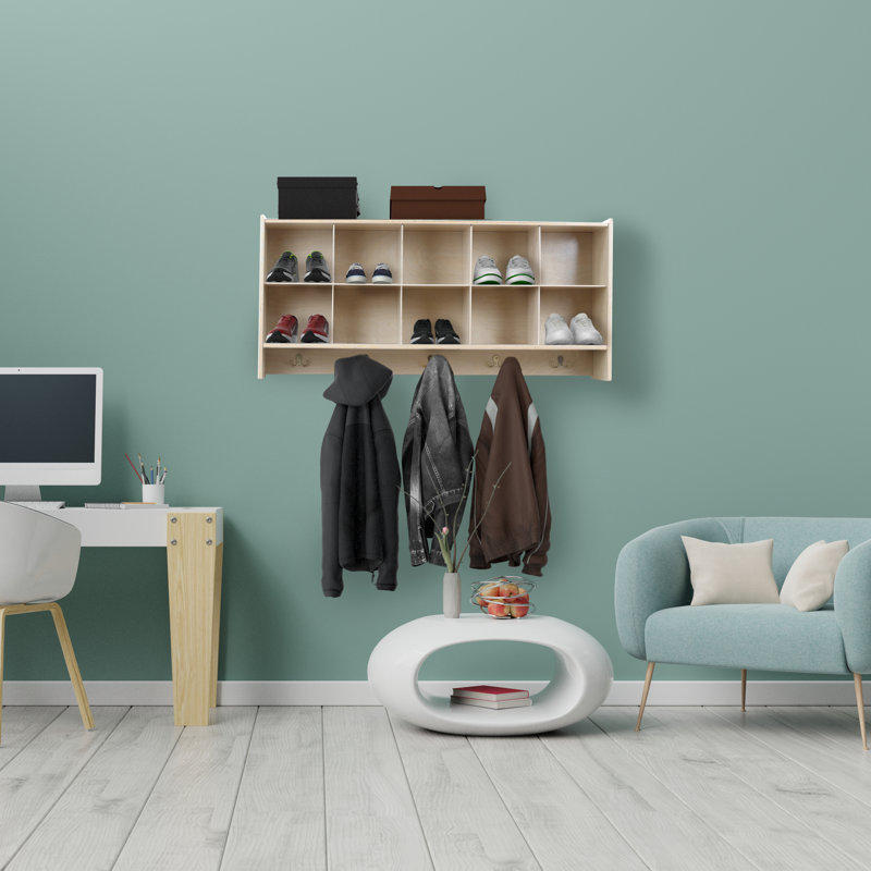 Birch Wood Wall Mount Cubby Storage with Colorful Bins