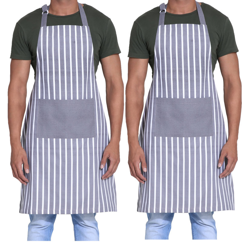 Striped Bib Apron, Grey Striped