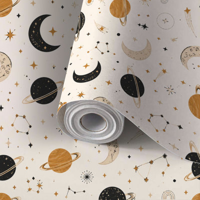 Peel and Stick Wallpaper Contact Paper Celestial Space Planets Moons Stars Constellations Self Adhesive and Removable 24in x 118in(60x300cm)