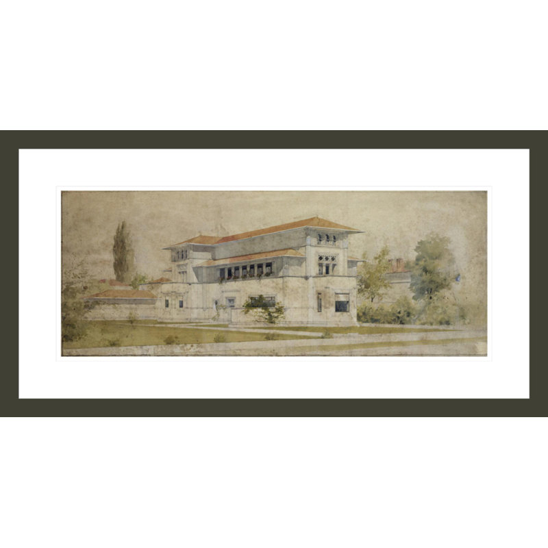 Isidore Heller House (vue en perspective). «Chicago IL» par Frank Lloyd Wright - estampe numérique encadrée