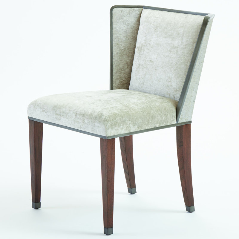 Argento Pewter Velvet Accent Chair with Dark Walnut Legs
