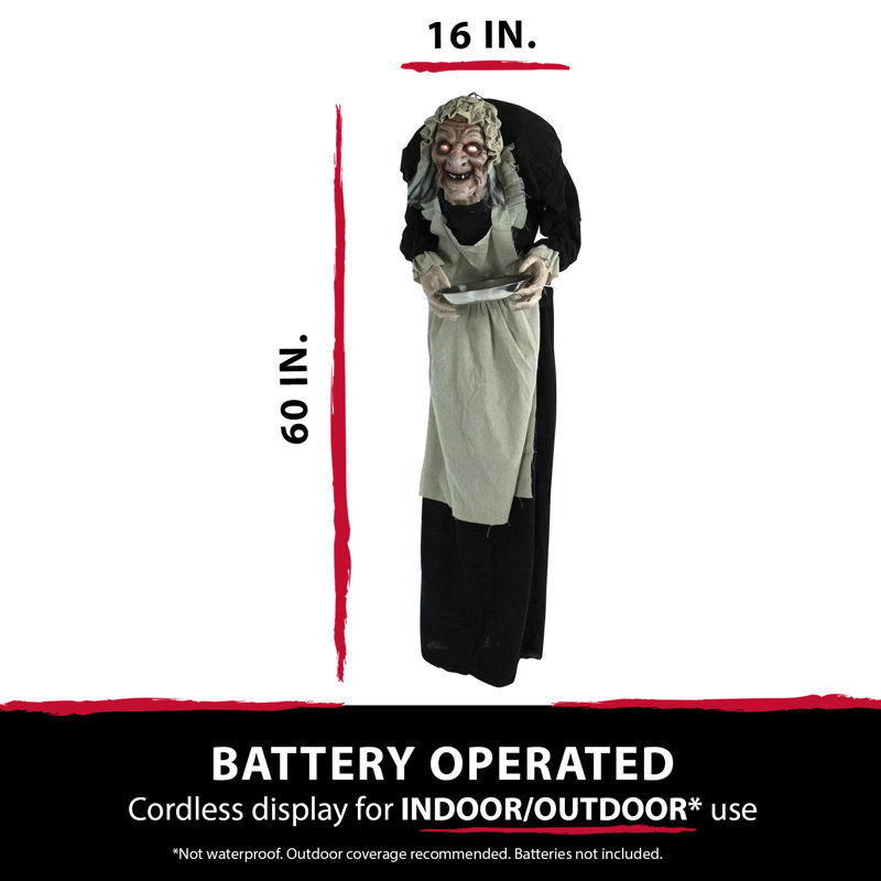 Haunted Hill Farm 60 In. Life-Size Halloween Animatronic, Scary Talking Zombie Maid with Touch Activated Lights and Sounds