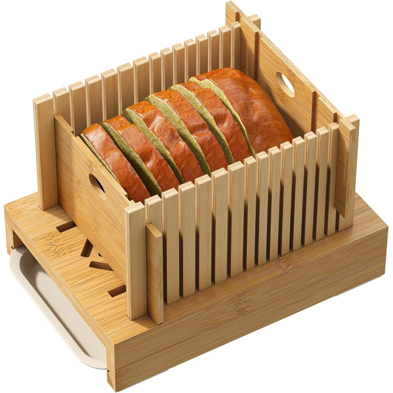 Bread Slicer Bamboo Wood With Crumb Tray Adjustable Bread Slicing Guide Foldable Compact Cutting Board Easily Cut Homemade Cake Bread