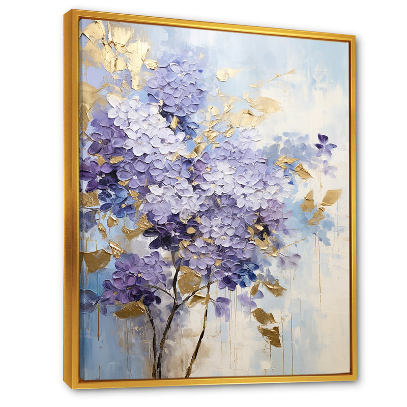 Rêves de lilas pastel mauve et doré sur toile, H 40 po x l 30 po x P 1,5 po, Cadre flottant doré