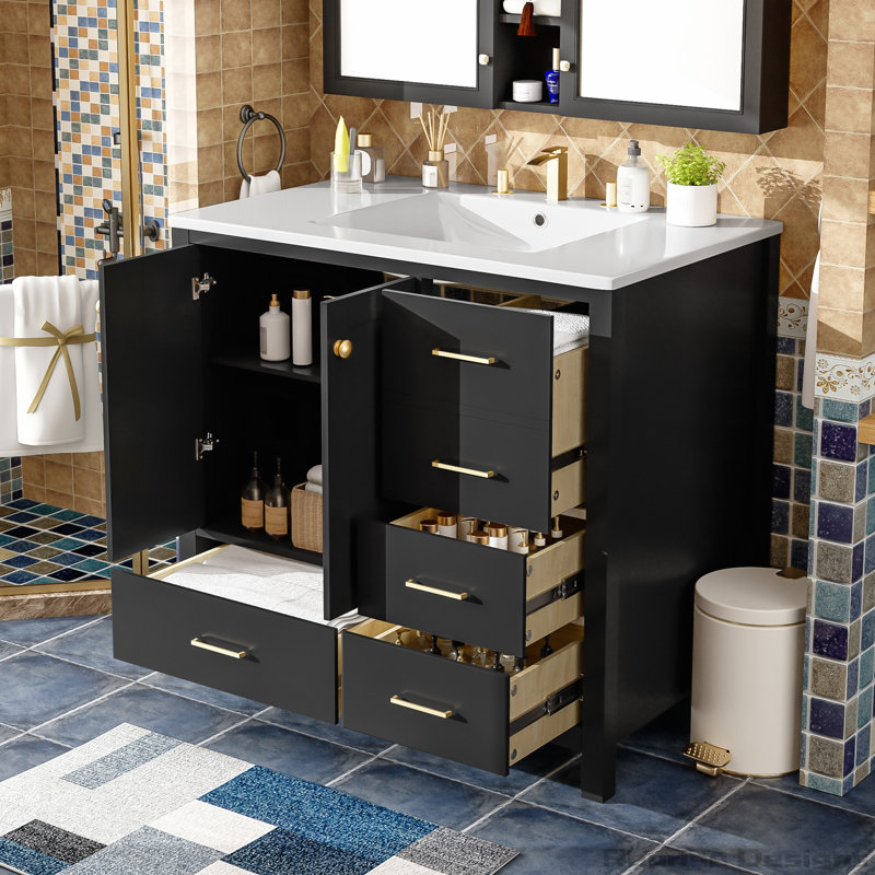 Meuble-lavabo de 36 po avec 4 tiroirs et portes à fermeture douce