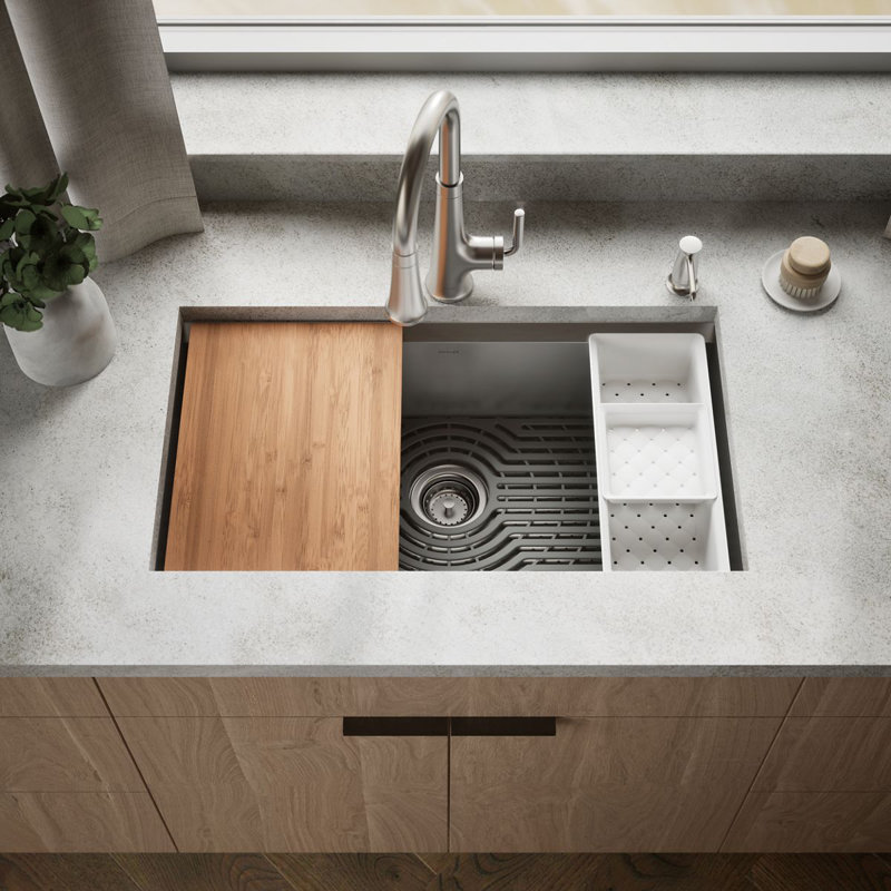 Task 33" x 22" Top-Mount/Undermount Single-Bowl Workstation Kitchen Sink With Accessories, 2 Hole