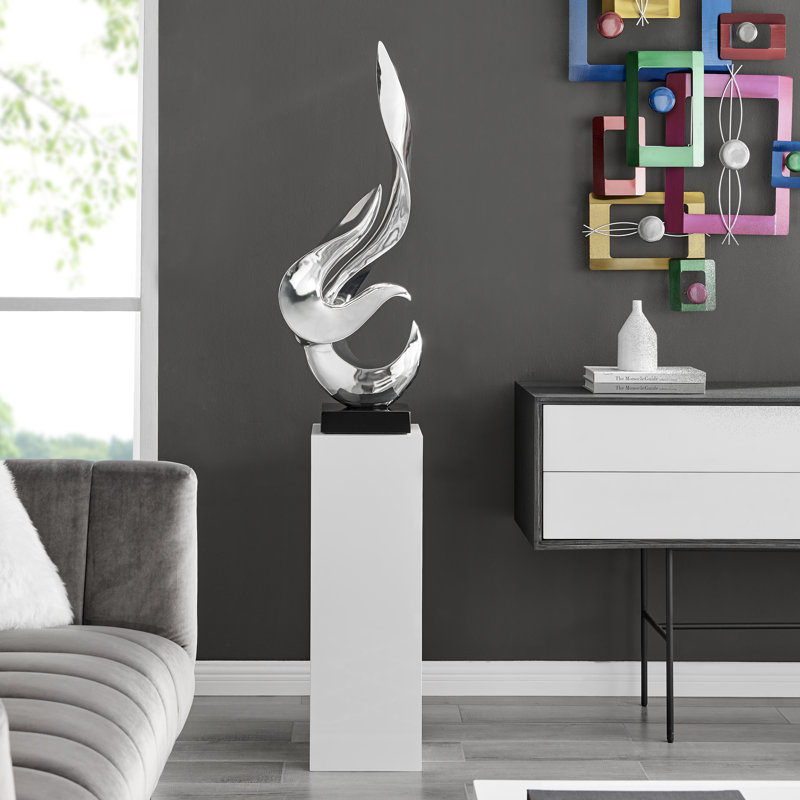 Aj Flame Resin Handmade Floor Sculpture with Base, Silver