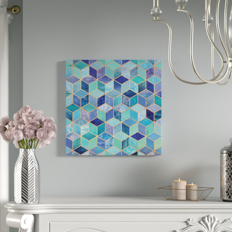 « blue cubes », impression sur toile, H 18 po x l 18 po x P 1,5 po, Toile avec cadre noir, Pas de tapis