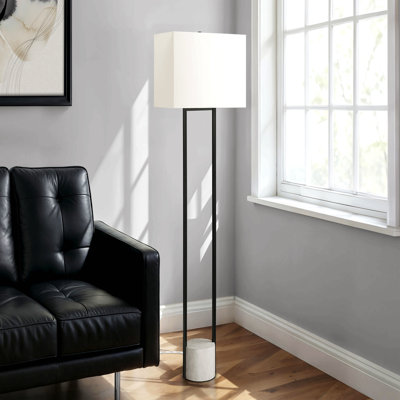 Lighting, H 62 po, lampe sur pied, métal noir, abat-jour ivoire / crème, contemporain