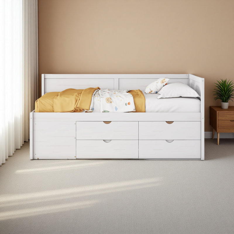 Lit de jour avec tiroirs et tablettes, Complet/Double, Blanc