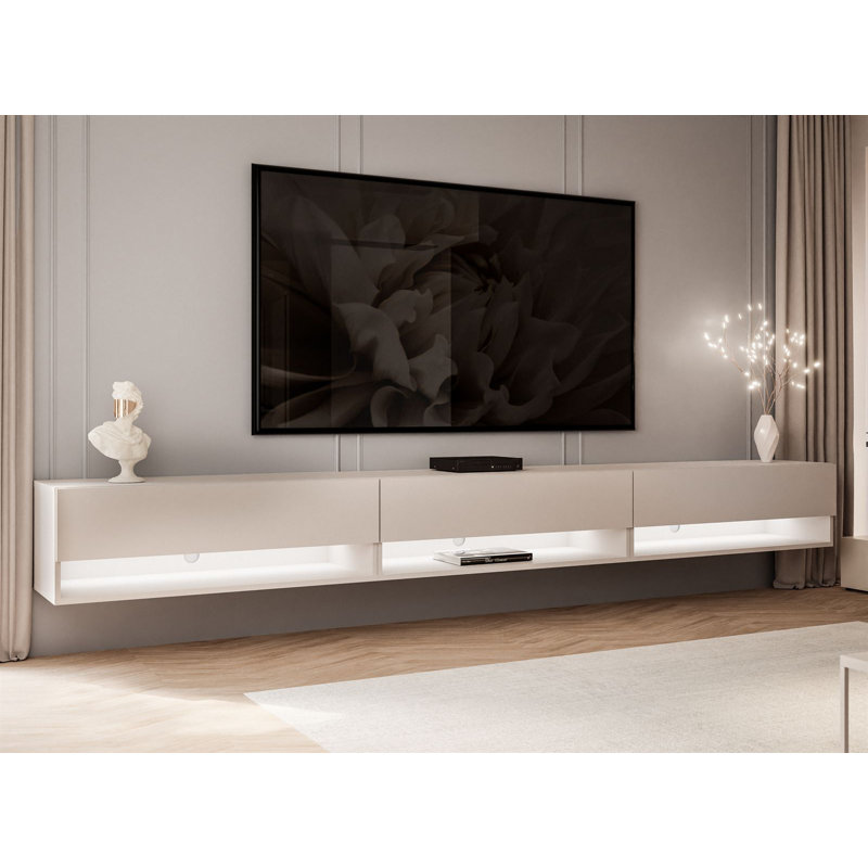 Chaynce Calante Wall Mount TV Cabinet with LED Lighting, Cashmere