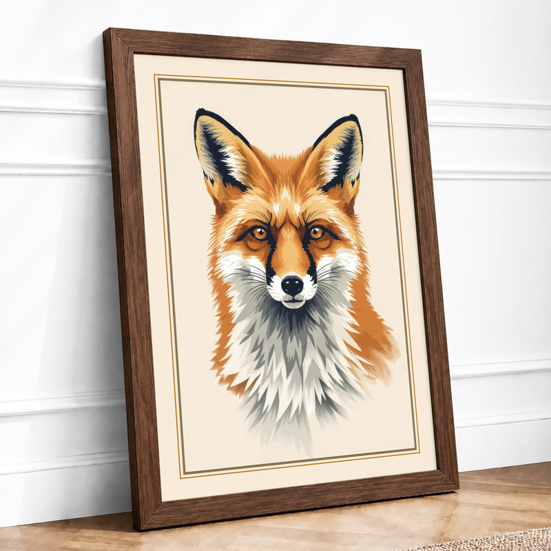 Red Fox Portrait Botanical - Framed Print, A1 - 84.1 x 59.4 cm, Walnut