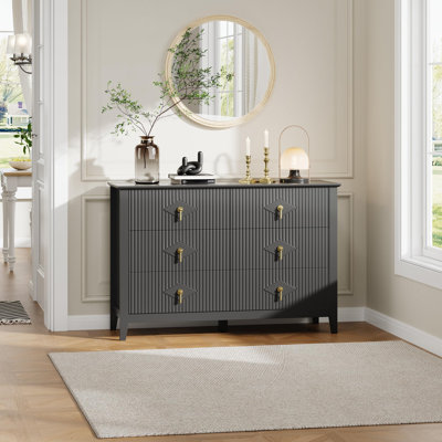 48" Wide 6 Drawer Dresser for Bedroom, Modern Wood Chest of Drawers with Metal Handles Storage Organizer