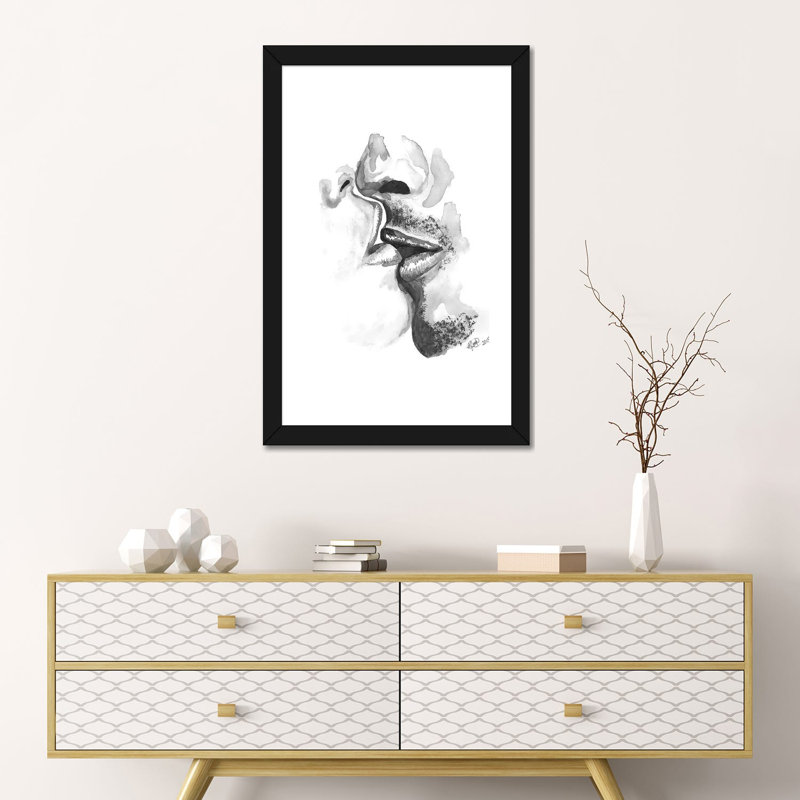 Kiss, reproduction d’art, Papier encadré noir, Blanc, H 24 po x l 16 po x P 1 po