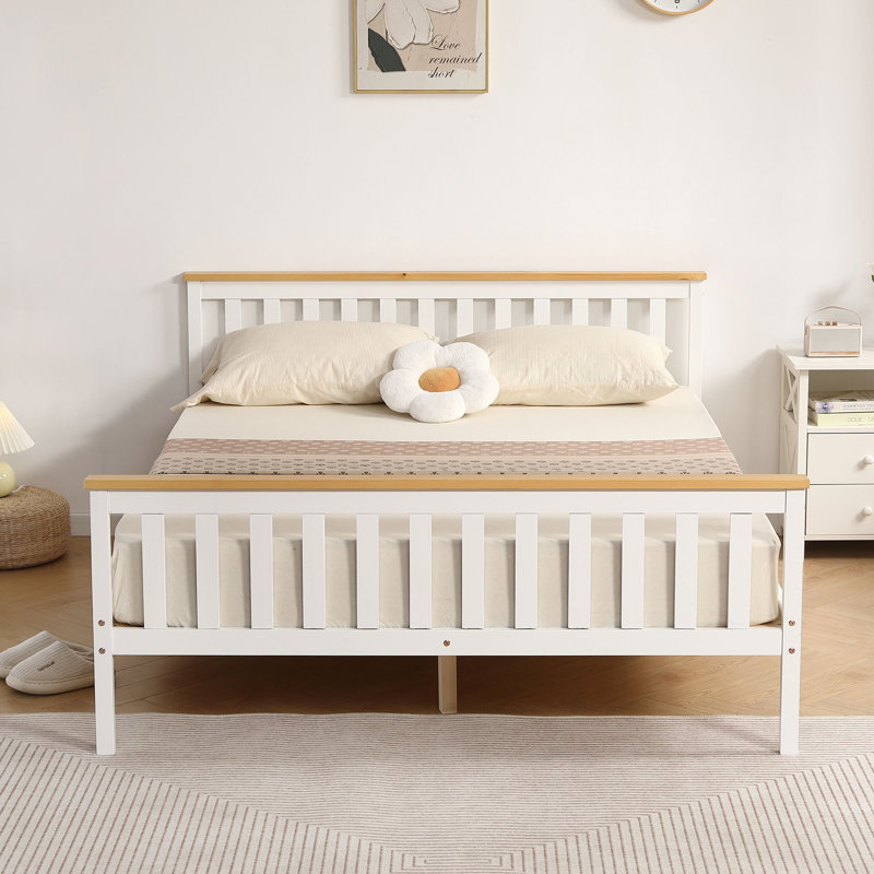 Shane Solid Wood Bed, Kingsize (5'), White/Caramel