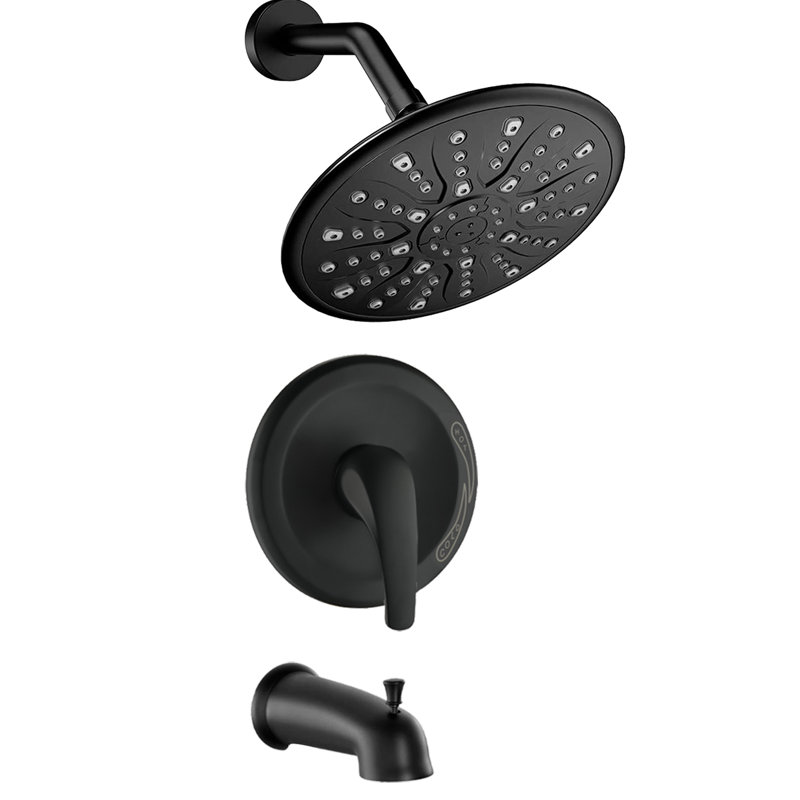 Single Handle Shower In Matte Black Beauty. Includes Rain Showerhead, Handheld Shower, Tub Spout And Valve. . 1.8 Gpm Flow. 360 Adjustable. Wall Mount Showerhead With - Black. & , Adjustable Joint.