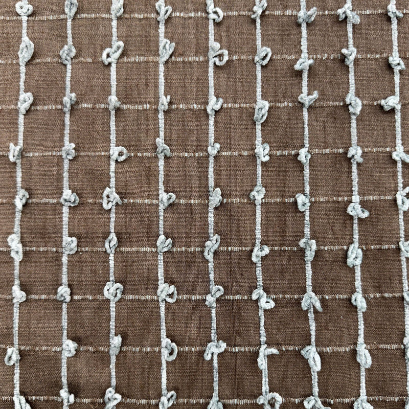 Kerala Fabric | Small Square Tufted Knots Silk Fabric | Drapery & Curtain Fabric, Truffle