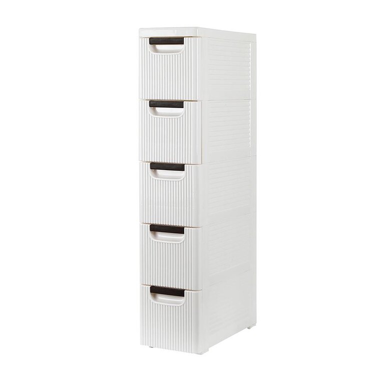 5-Tier Narrow Slim Container Cabinet White Plastic Storage with 5