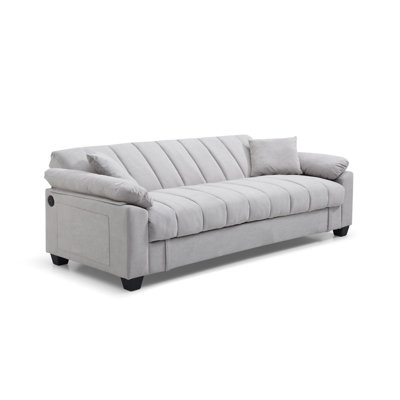 Canapé-lit avec rangement et poche latérale, port de chargement USB, fauteuil inclinable en futon pliant en velours cygne pour les petits espaces