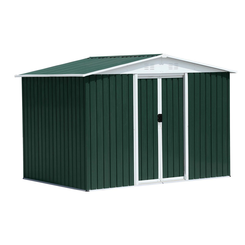 Outdoor Garden Shed Aluminum Alloy Frame With Hinge Door, 72.6" H x 99.6" W x 70.4" D, Green