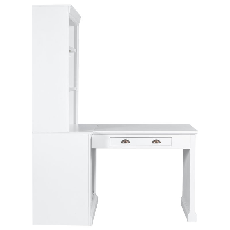 Bibliothèque de 83,4 po de hauteur avec bureau d'écriture, bibliothèque moderne avec bureau d'étude, poste de travail avec tablette de rangement
