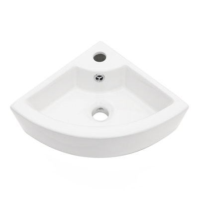 18 X13 Inch White Triangle Porcelain Ceramic Wall Mount Vessel Sink With Single Faucet Hole & Overflow(Includes Only The Bathroom Sink)