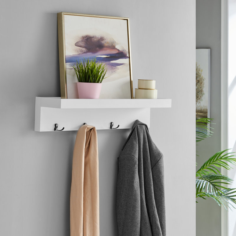 Ladue 4 - Hook Wall Mounted Coat Rack with Storage in White/Black, White