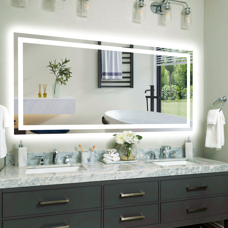 Miroir de salle de bain 60 po x 28 po à DEL sans cadre, miroir intelligent
