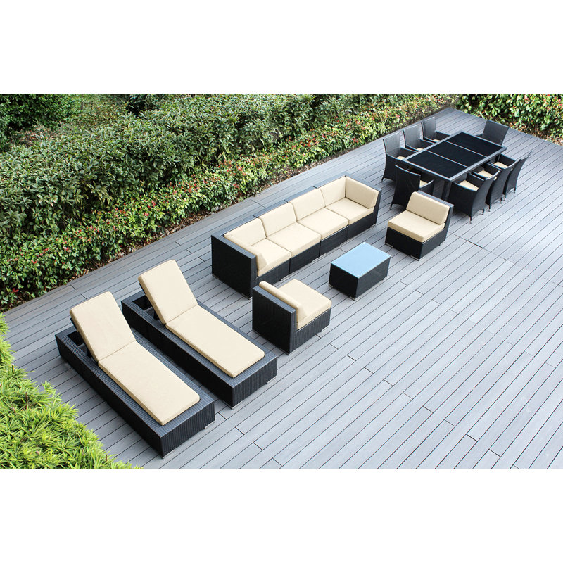 Ensemble de patio 18 pièces en rotin avec coussins Pavior, Supercrylic beige