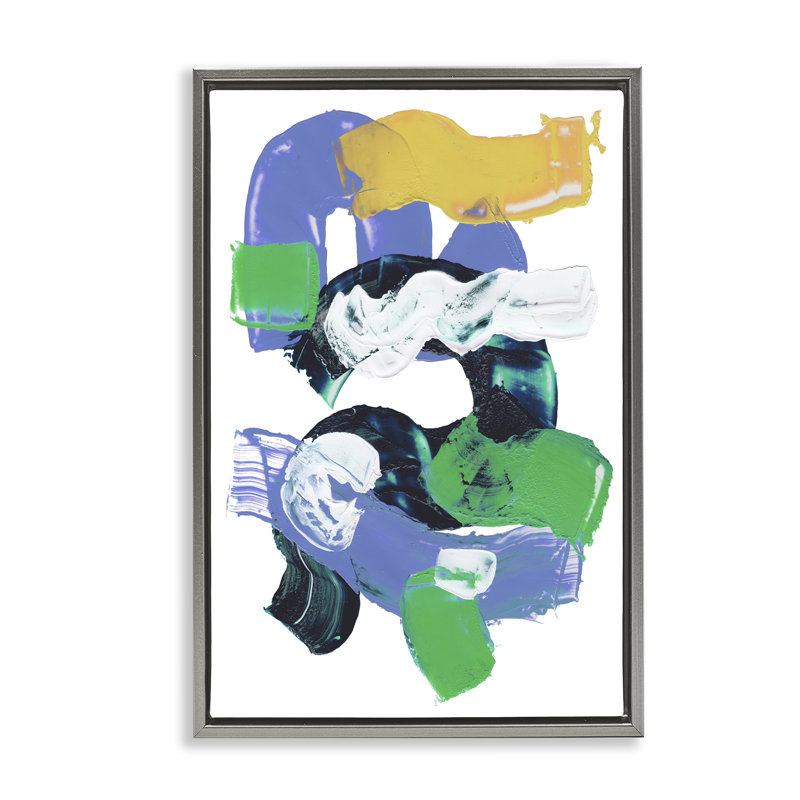 Toile flottante courbée à coups de peinture par Melissa Wang, Cadre flottant gris lustré, H 31 po x l 25 po x P 1,7 po